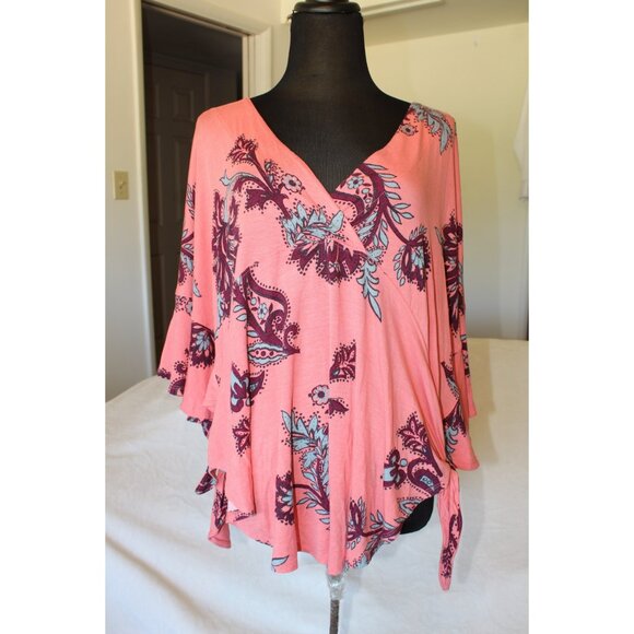 Free People Maui Wowie Paisley Flowy Blouse Size M/oversize Pink Top Casual - Picture 10 of 11